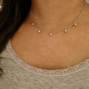 Diamond Drop Necklace Silver, dainty diamond necklace, diamond station necklace
