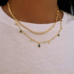 green emerald tear drop necklace, 18k gold layering jewellery, 925 sterling silver necklace, dainty chains