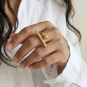 Ball Bar Ring Gold I Waterproof Stacking Ring I Safana Jewellery