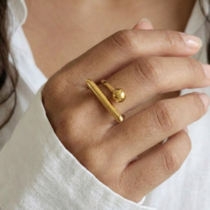 Ball Bar Ring Gold I Waterproof Stacking Ring I Safana Jewellery