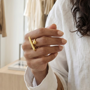 Ball Bar Ring Gold I Waterproof Stacking Ring I Safana Jewellery