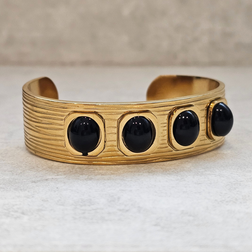 Black Agate Cuff Bangle I Non Tarnish Waterproof Jewellery