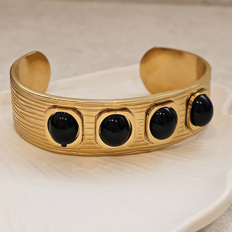 Black Agate Cuff Bangle I Non Tarnish Waterproof Jewellery