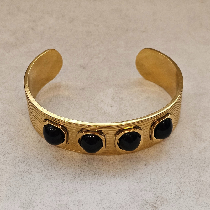 Black Agate Cuff Bangle I Non Tarnish Waterproof Jewellery