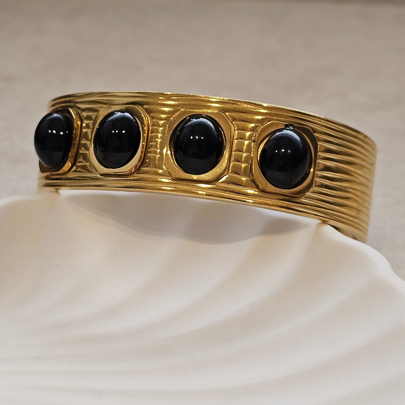 Black Agate Cuff Bangle I Non Tarnish Waterproof Jewellery