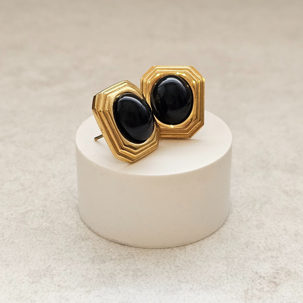 Black Agate Earrings | Waterproof Non Tarnish Jewellery