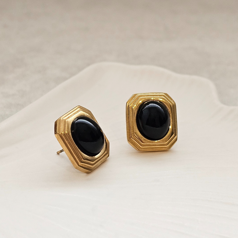 Black Agate Earrings | Waterproof Non Tarnish Jewellery