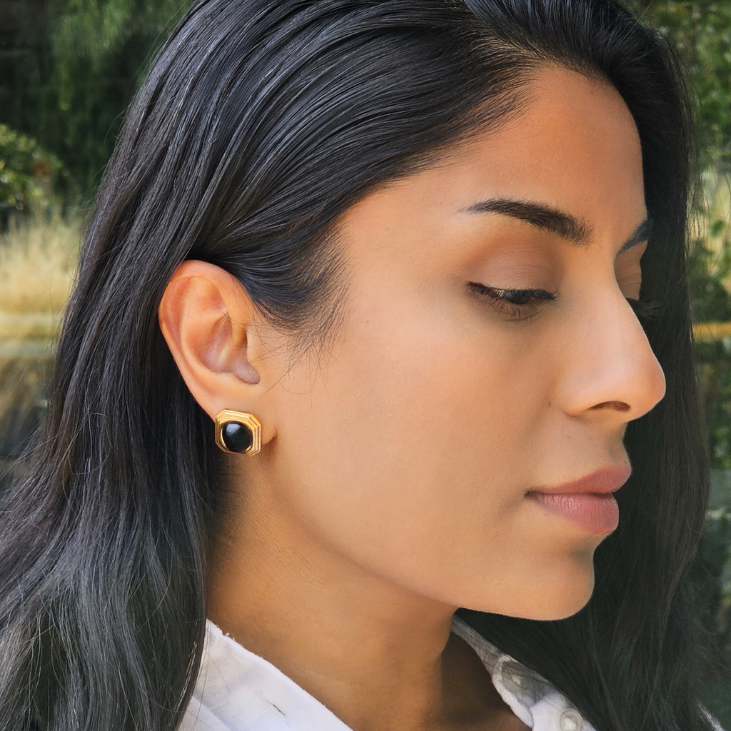 Black Agate Earrings | Waterproof Non Tarnish Jewellery