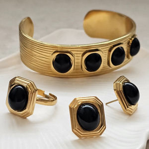 Black Agate Cuff Bangle I Non Tarnish Waterproof Jewellery