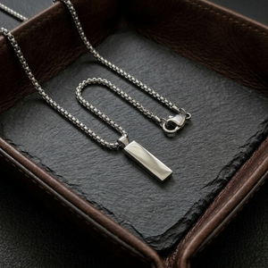 Men's Box Chain Bar Pendant Silver Necklace | Men's Jewellery