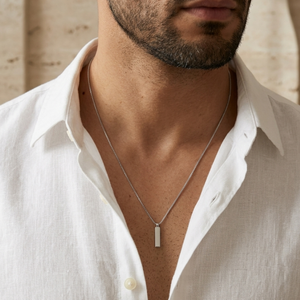 Men's Box Chain Bar Pendant Silver Necklace | Men's Jewellery