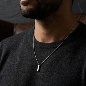 Men's Box Chain Bar Pendant Silver Necklace | Men's Jewellery