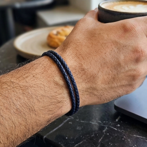 Men's Braided Leather Bracelet Blue | Men's Jewellery