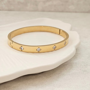 Diamond Clover Bangle Gold I Non Tarnish Bangle I Safana Jewellery