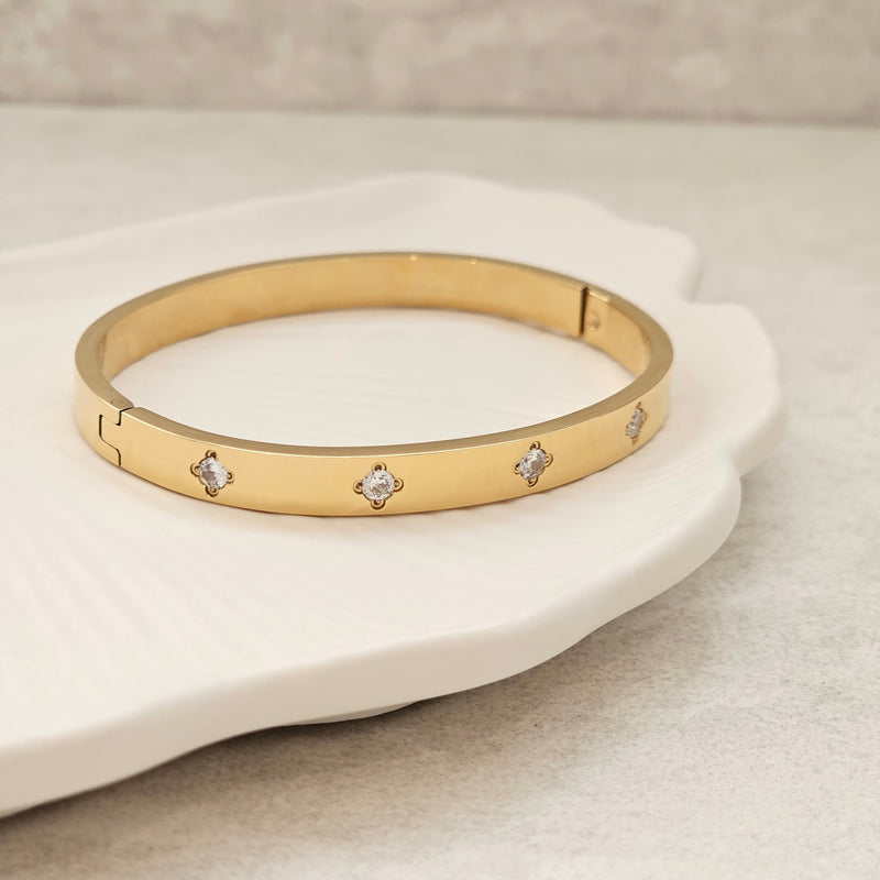 Diamond Clover Bangle Gold I Non Tarnish Bangle I Safana Jewellery
