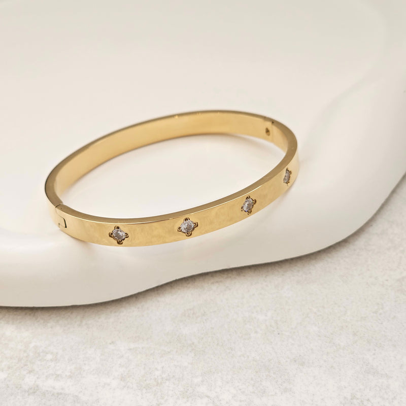 Diamond Clover Bangle Gold I Non Tarnish Bangle I Safana Jewellery