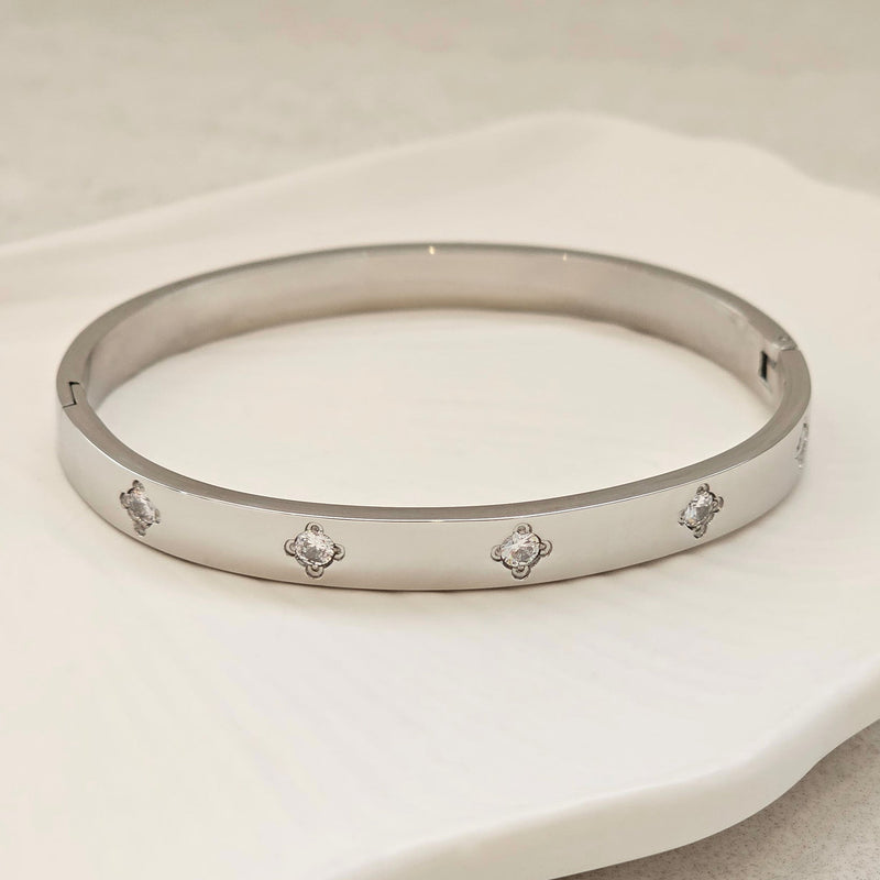 Diamond Clover Bangle Silver I Non Tarnish Bangle I Safana Jewellery