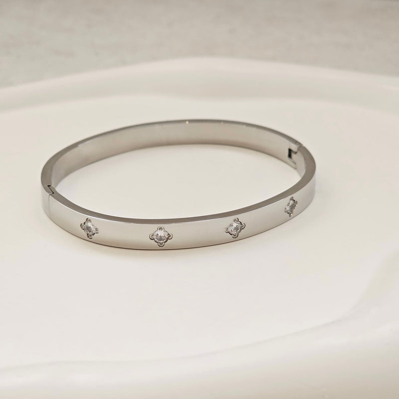 Diamond Clover Bangle Silver I Non Tarnish Bangle I Safana Jewellery