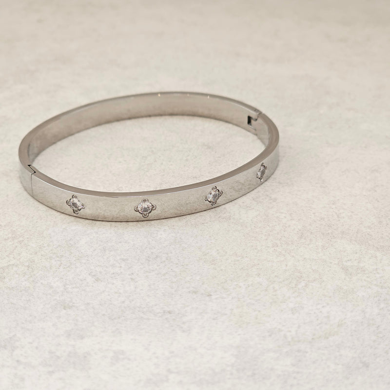 Diamond Clover Bangle Silver I Non Tarnish Bangle I Safana Jewellery