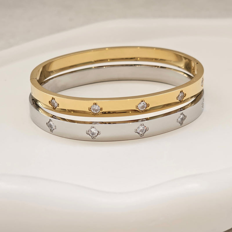 Diamond Clover Bangle Silver I Non Tarnish Bangle I Safana Jewellery
