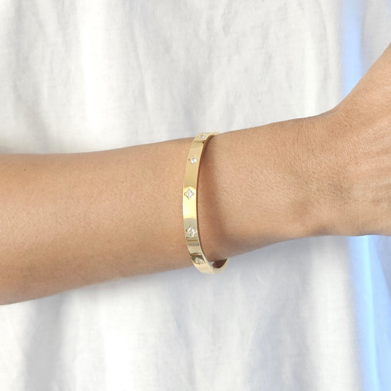 Diamond Clover Bangle Gold I Non Tarnish Bangle I Safana Jewellery