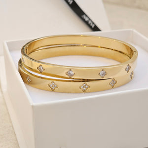 Diamond Clover Bangle Gold I Non Tarnish Bangle I Safana Jewellery

