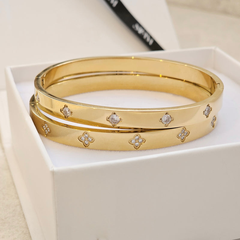 Diamond Clover Bangle Gold I Non Tarnish Bangle I Safana Jewellery

