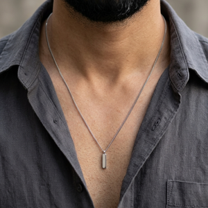Men's Cuban Link Vertical Bar Silver Chain | Men's Jewellery
