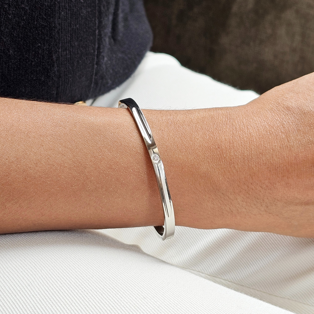 Stacking Diamond Bangle Silver | Waterproof Non Tarnish Jewellery
