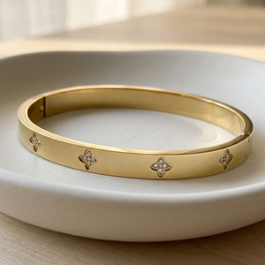 Diamond Clover Bangle Gold I Waterproof Stacking Bangle I Safana Jewellery