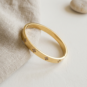 Diamond Clover Bangle Gold I Waterproof Stacking Bangle I Safana Jewellery