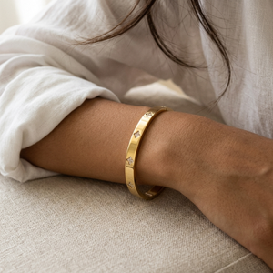 Diamond Clover Bangle Gold I Waterproof Stacking Bangle I Safana Jewellery