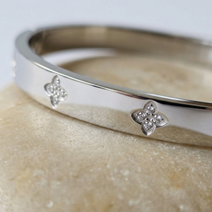 Diamond Clover Bangle Silver I Waterproof Stacking Bangles I Safana Jewellery