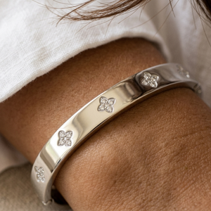 Diamond Clover Bangle Silver I Waterproof Stacking Bangles I Safana Jewellery