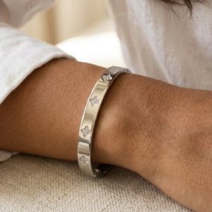 Diamond Clover Bangle Silver I Waterproof Stacking Bangles I Safana Jewellery