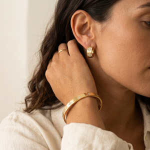 Diamond Clover Bangle & Hoops Gold I Waterproof Stacking Bangle I Safana Jewellery