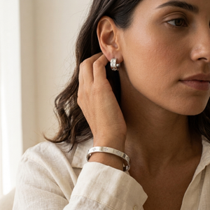 Diamond Clover Bangle & Hoops Silver I Waterproof Stacking Bangles I Safana Jewellery
