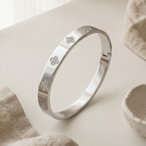 Diamond Clover Bangle Silver I Waterproof Stacking Bangles I Safana Jewellery