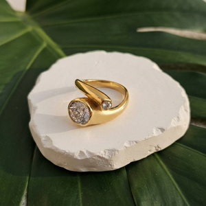 Double Bezel Bypass Ring I Gold Waterproof Layering Jewellery