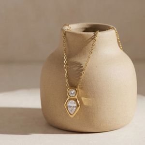 Double Stone Drop Pendant Necklace I Layering Jewellery I Waterproof Jewellery