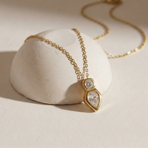 Double Stone Drop Pendant Necklace I Layering Jewellery I Waterproof Jewellery