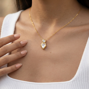 Double Stone Drop Pendant Necklace I Layering Jewellery I Waterproof Jewellery