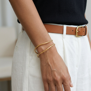Double Curved Bangle I Gold Stacking Bangles I Safana Jewellery I Minimalist Waterproof Jewellery