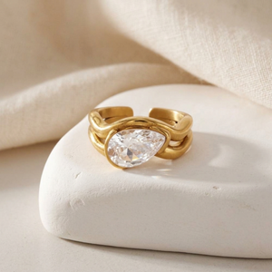 East West Pear Ring I Bypass Ring I Gold Layering Jewellery I Waterproof