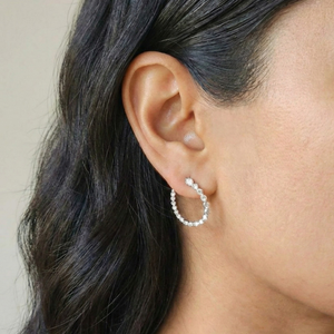 Diamond Curve Hoop Earrings | Bridal Earrings Sterling Silver