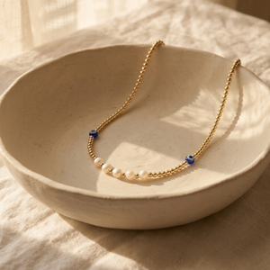 Evil Eye Pearl Necklace I Summer Boho Necklace I Safana Jewellery