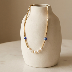 Evil Eye Pearl Necklace I Summer Boho Necklace I Safana Jewellery