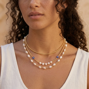 Evil Eye Pearl Necklace I Summer Boho Necklace I Safana Jewellery