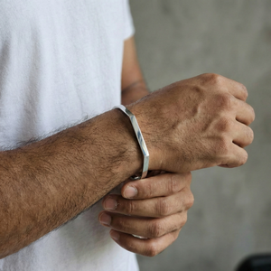 Mens Geometric Silver Bangle | Mens Jewellery