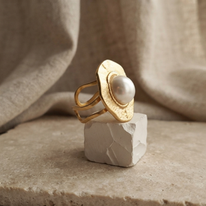 Halo Pearl Ring | Waterproof Jewellery Summer | Gold Stacking Pearl Ring